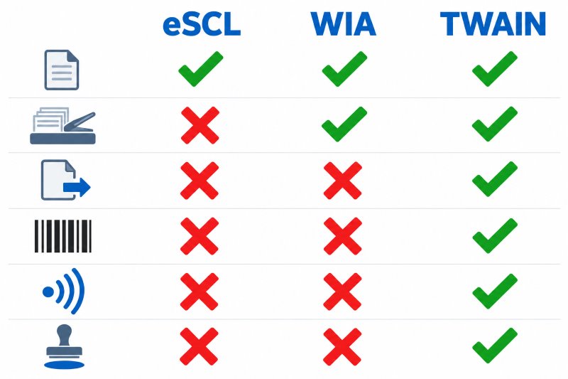 Overview of scanning interfaces; see the corrected capability comparison below.