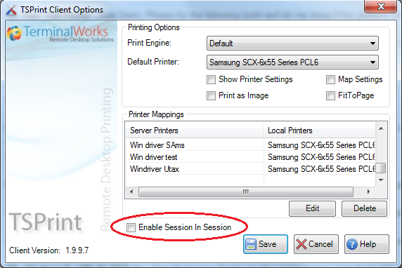 Client Options TSPrint