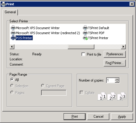 Print Dialog TSPrint